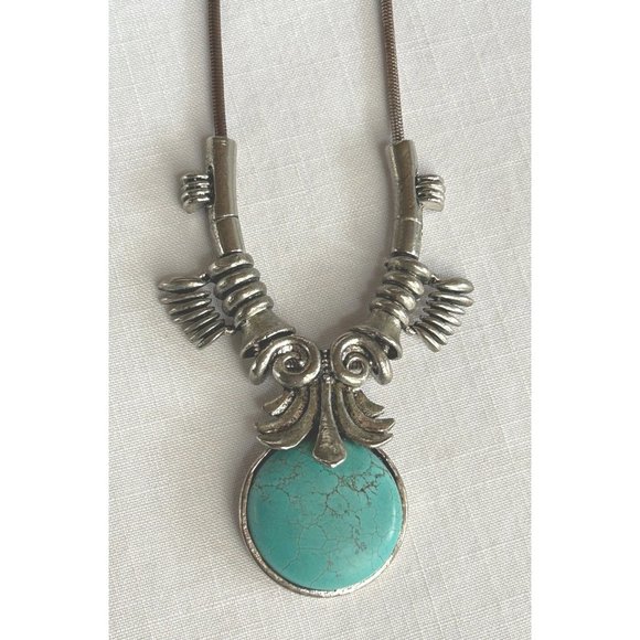 Silver Tone Howlite Statement Bib Necklace Southwestern - Picture 1 of 8